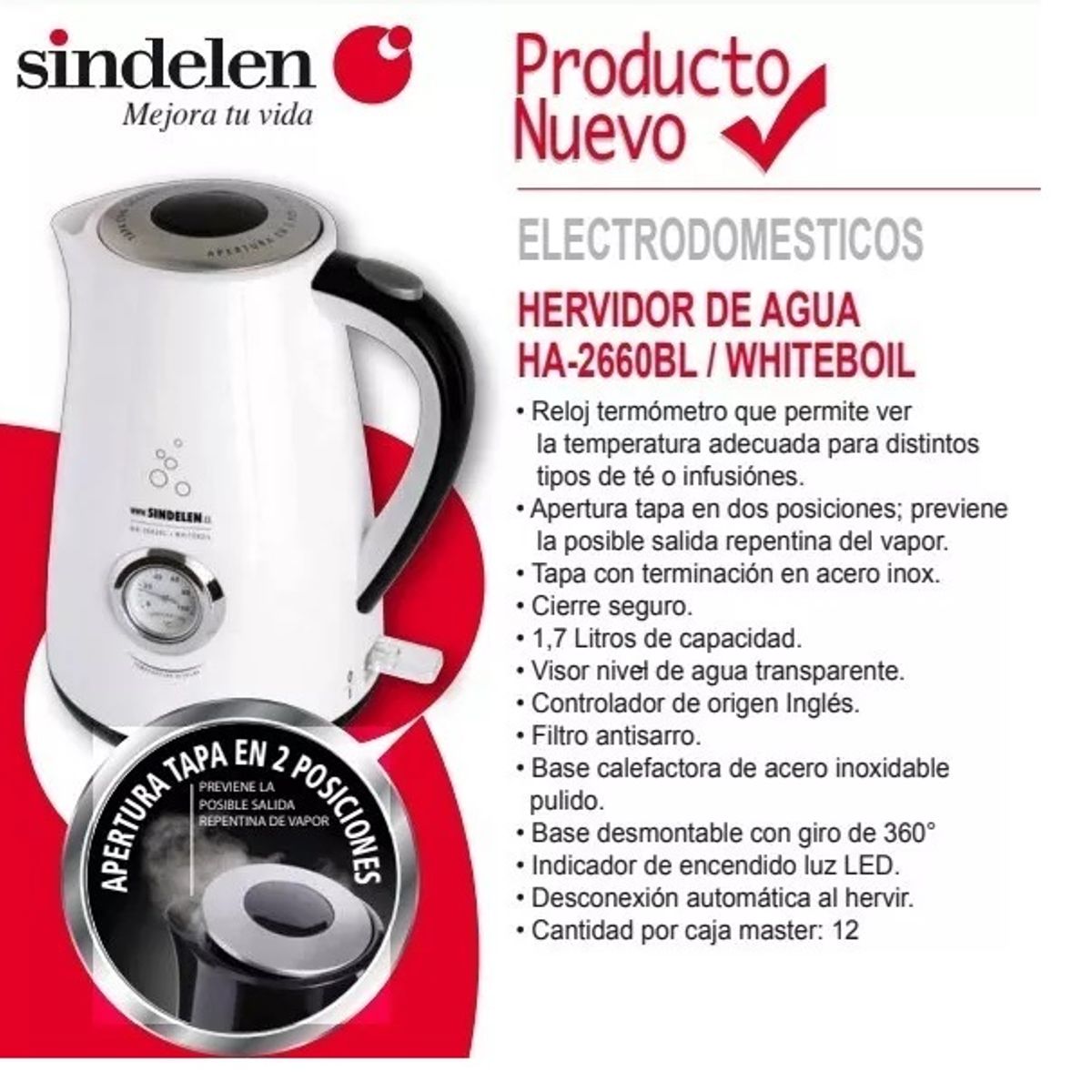 SINDELEN - Hervidor De Agua Sindelen HA-2660BL Con Reloj Termometro…