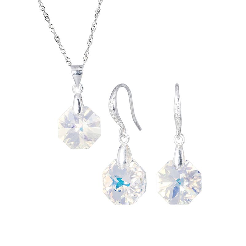 JOYAS MONTERO - Aros + Collar Conjunto Bruselas Plata925 Cristal Genuino Aurora Boreal