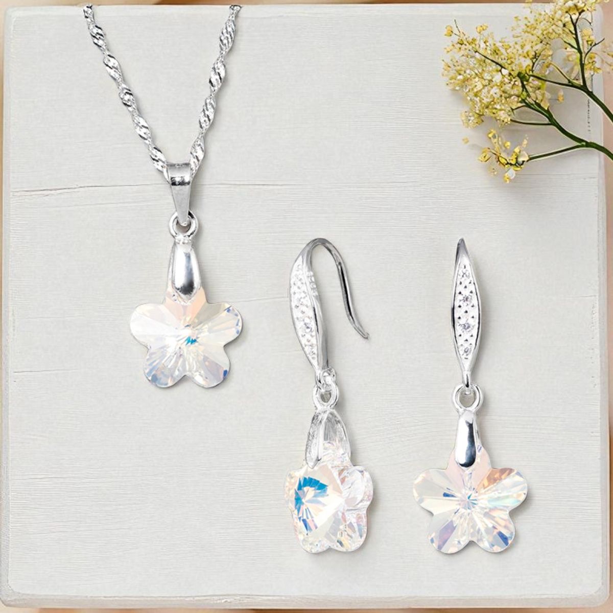 JOYAS MONTERO - Conjunto Florencia Plata 925 creado con cristales de Swarovski®  Aurora Boreal