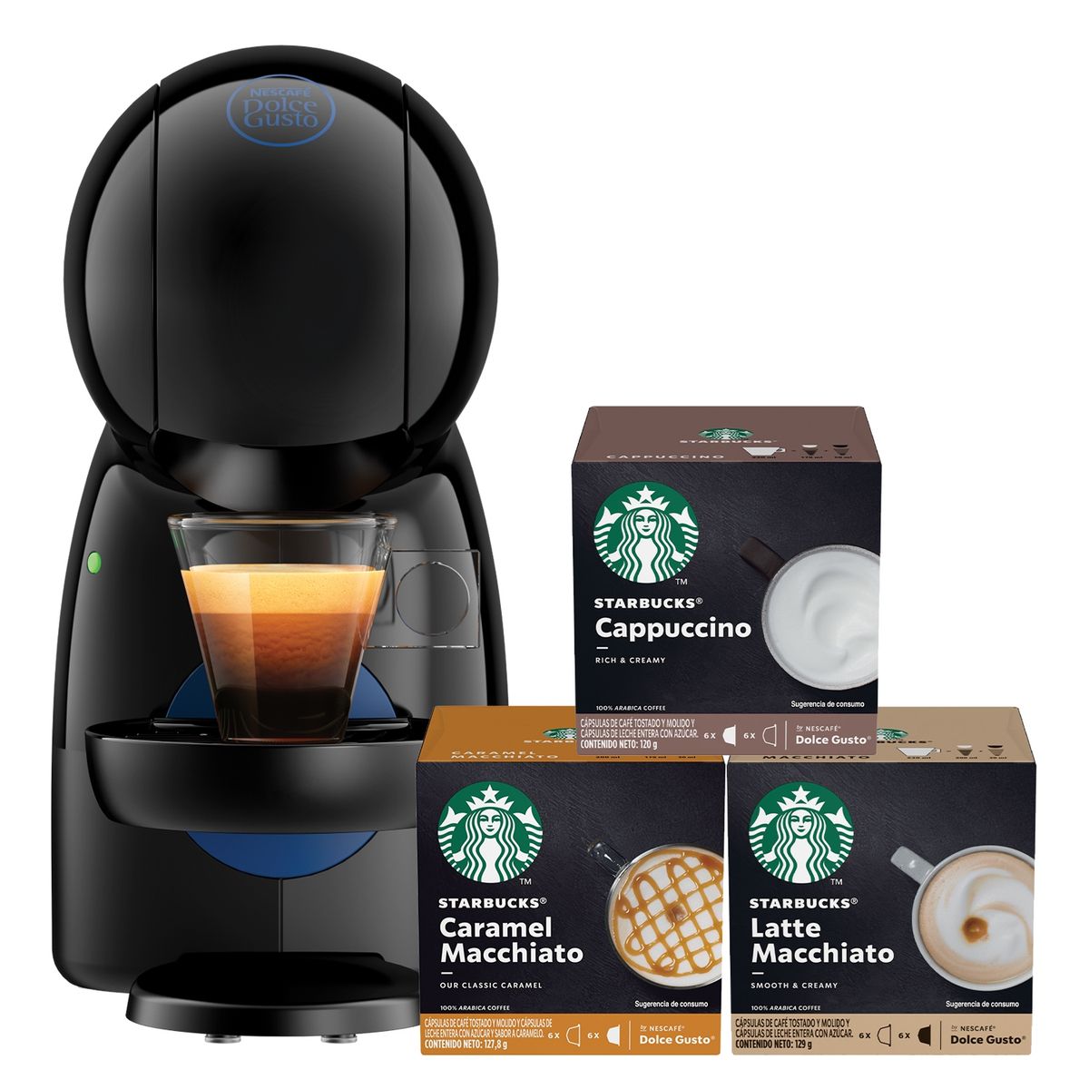 DOLCE GUSTO - Cafetera Piccolo Xs  + Cápsulas Starbucks Lacteadas X3 Cajas
