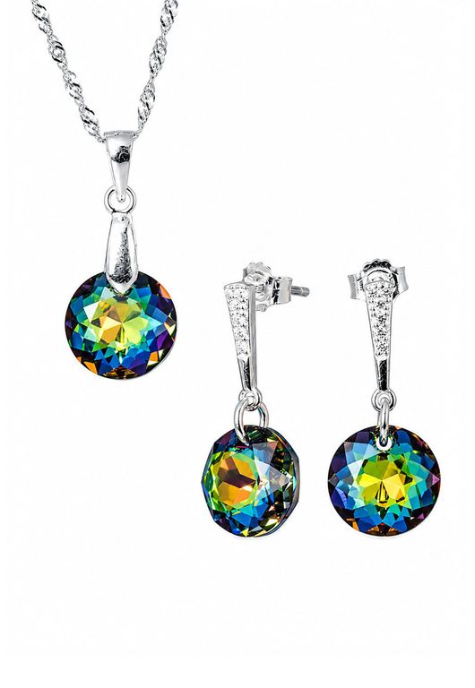 Conjunto Gracia Plata 925 creado con cristales de Swarovski Vitral Medium Verde TALLA UNICA