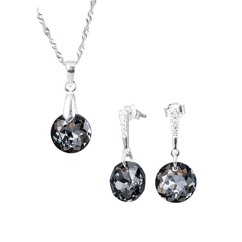 JOYAS MONTERO - Aros  Collar Conjunto Gracia Cristales Genuinos Silver Night.-