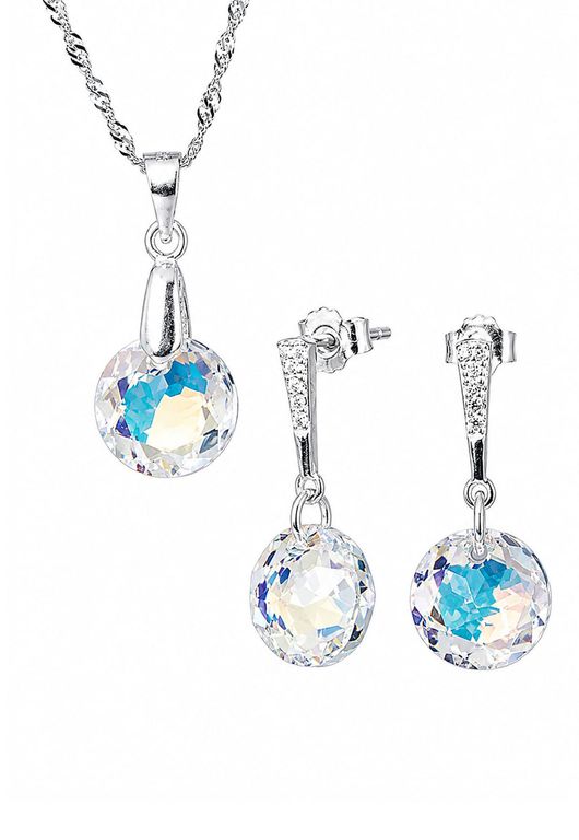 Conjunto Gracia Plata 925creado con cristales de Swarovski Aurora Boreal Blanco TALLA UNICA