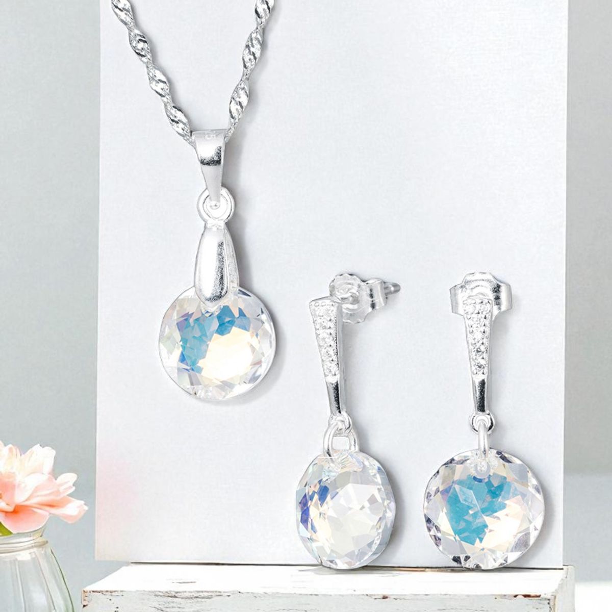 JOYAS MONTERO - Conjunto Gracia Plata 925creado con cristales de Swarovski® Aurora Boreal