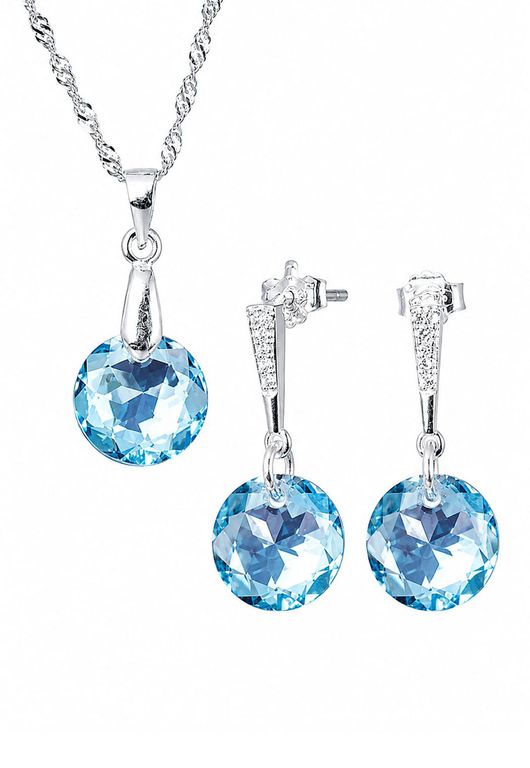 Conjunto Gracia Plata 925 creado con cristales de Swarovski Aquamarine Azul TALLA UNICA
