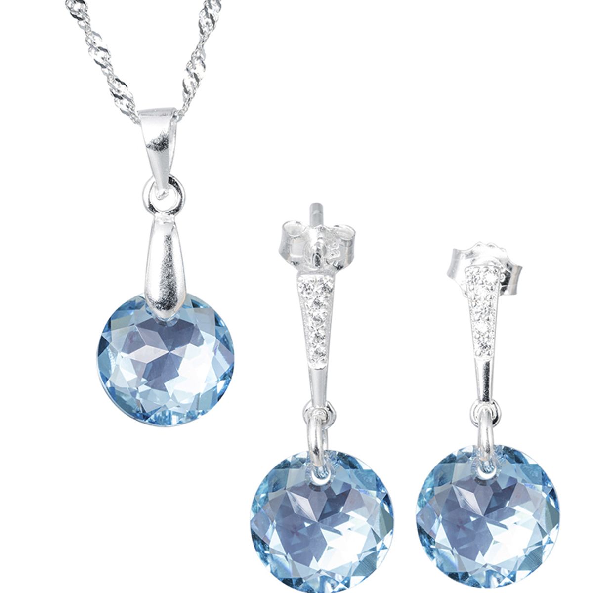 JOYAS MONTERO - Aros + Collar Conjunto Gracia Plata 925 Cristal Genuino Aquamarine