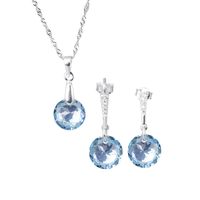 Aros + Collar Conjunto Gracia Plata 925 Cristal Genuino Aquamarine