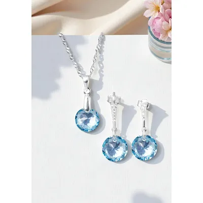 Imagen 2 del producto Aros + Collar Conjunto Gracia Plata 925 Cristal Genuino Aquamarine