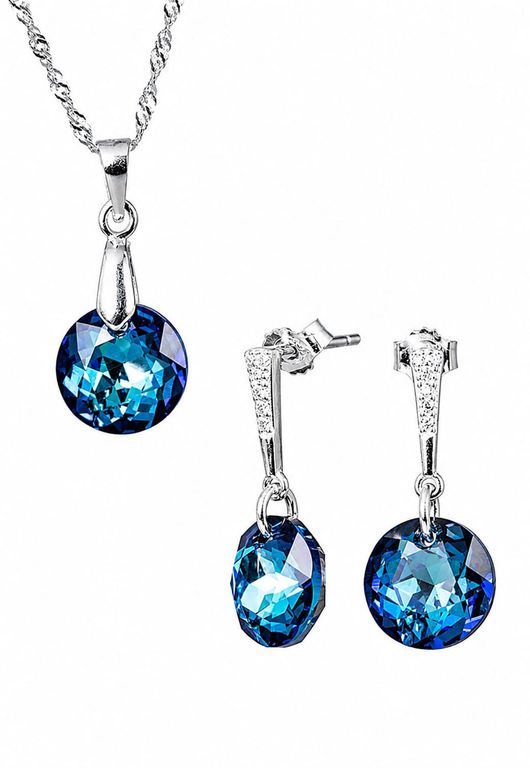 Conjunto Gracia Plata 925 creado con cristales de Swarovski Bermuda Blue Azul TALLA UNICA