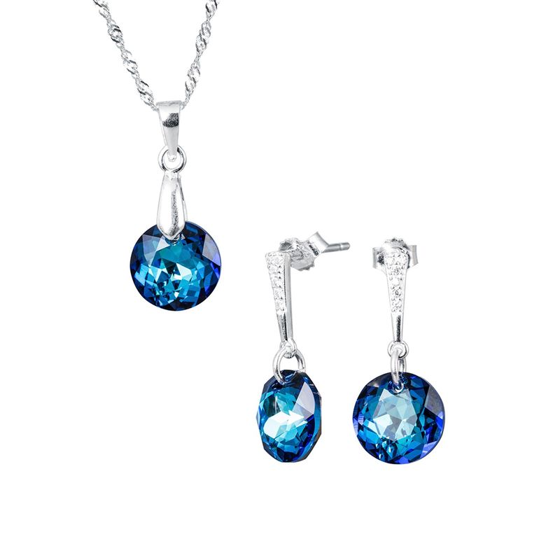 JOYAS MONTERO - Aros + Collar Conjunto Gracia  Cristales Genuinos Bermuda Blue
