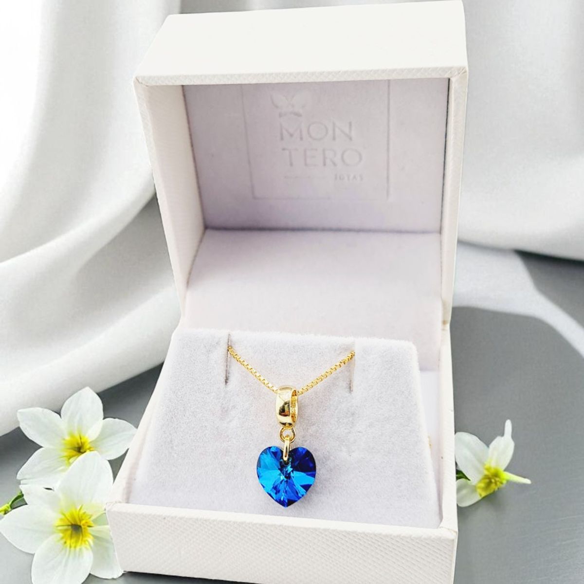JOYAS MONTERO - Collar Romance Gold 24K creado con cristales de Swarovski® Bermuda Blue