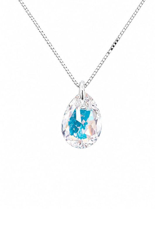 Collar Gota de Luz Plata 925 creado con cristales de Swarovski Aurora Boreal Blanco TALLA UNICA