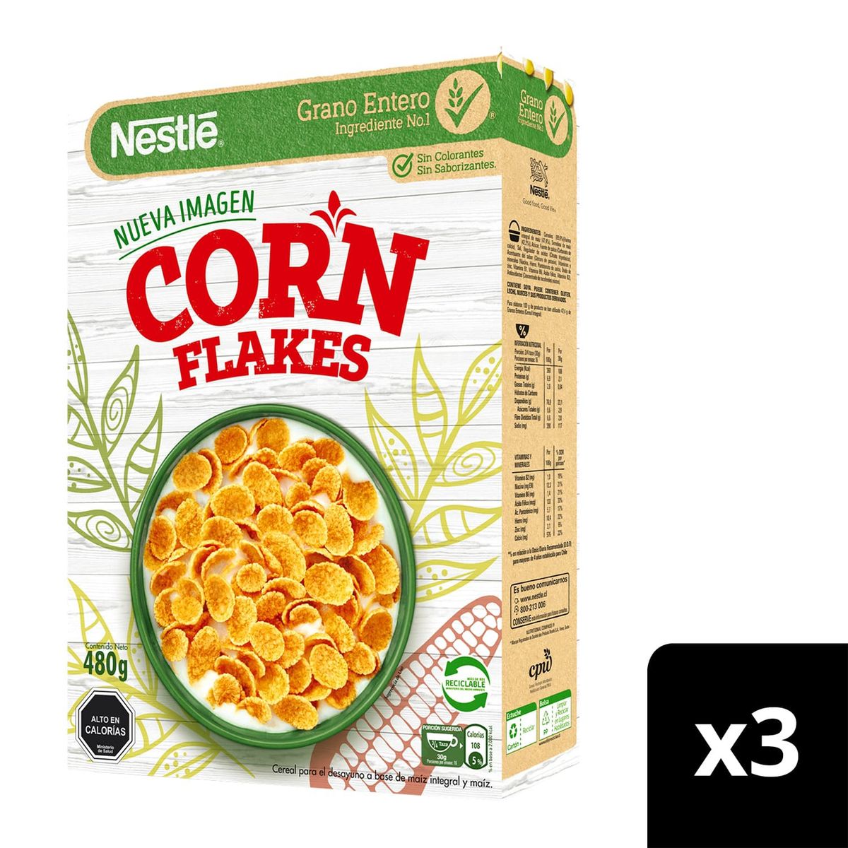 NESTLE - Cereal Corn Flakes 480g X3 Cajas