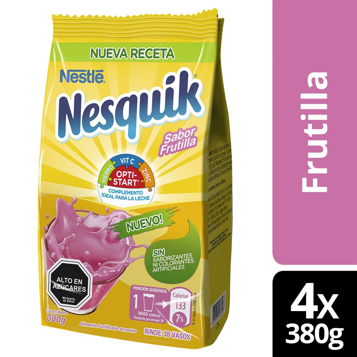 NESTLE - Saborizante Para Leche Nesquik® Optistar® Frutilla 380g X4