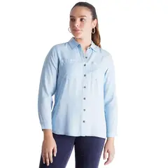 CURVI - Blusa Mezclilla Bolsillos Basica Lyocell