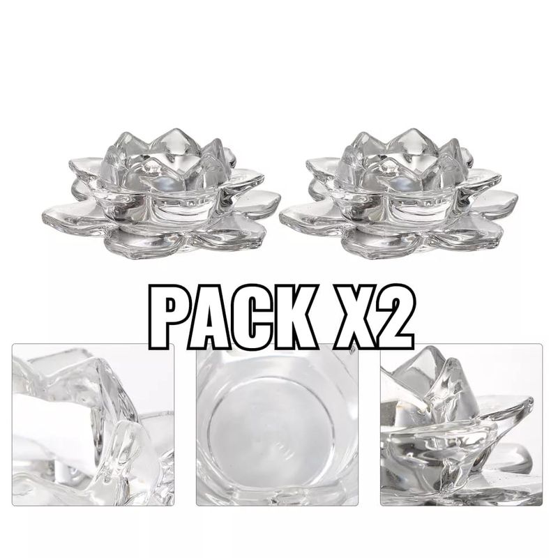 GENERICO - Pack x2 Porta Vela Mini Candelabro De Vidrio Diseño Flor De Loto