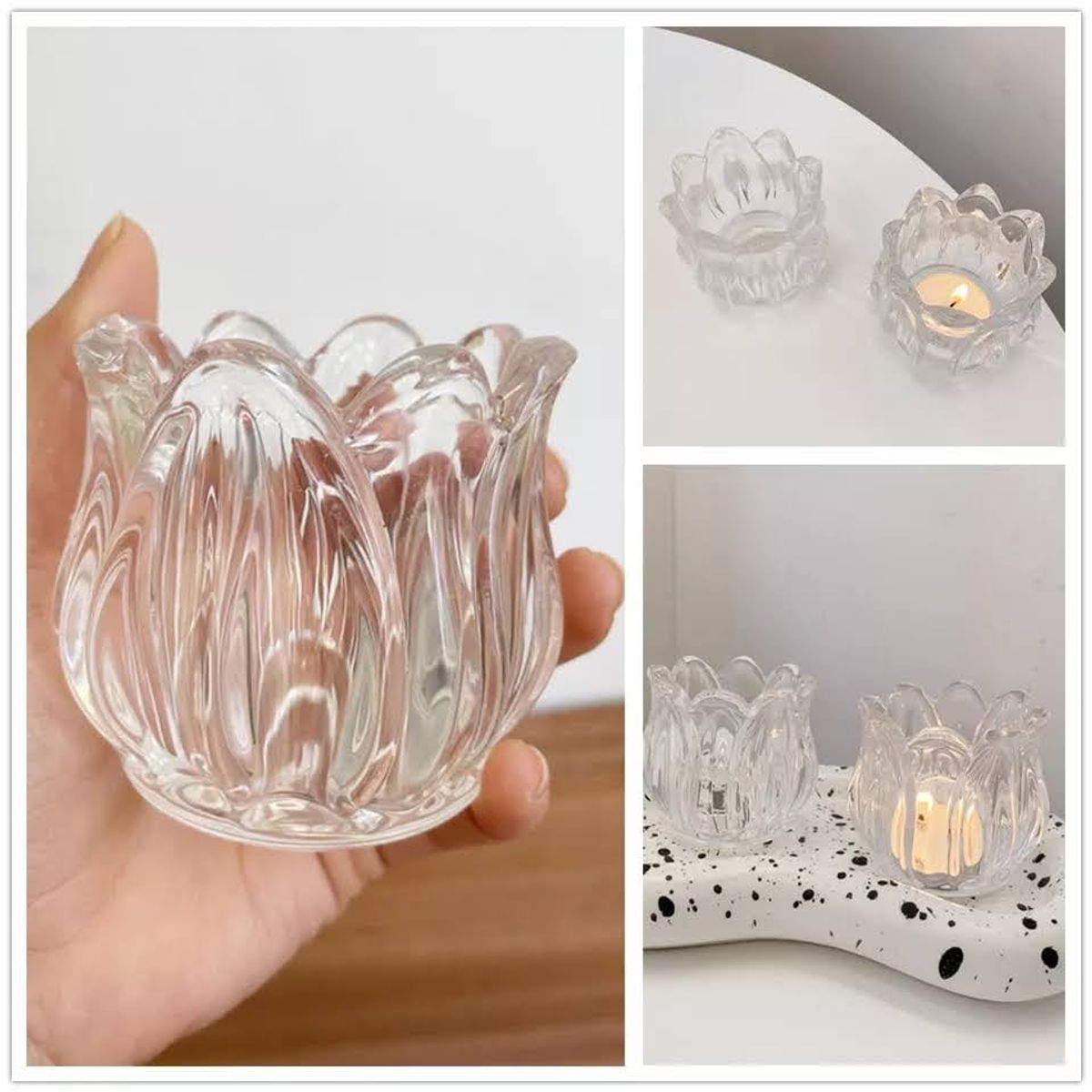GENERICO - Porta Vela Candelabro Vidrio Diseño Tulipan con Velita