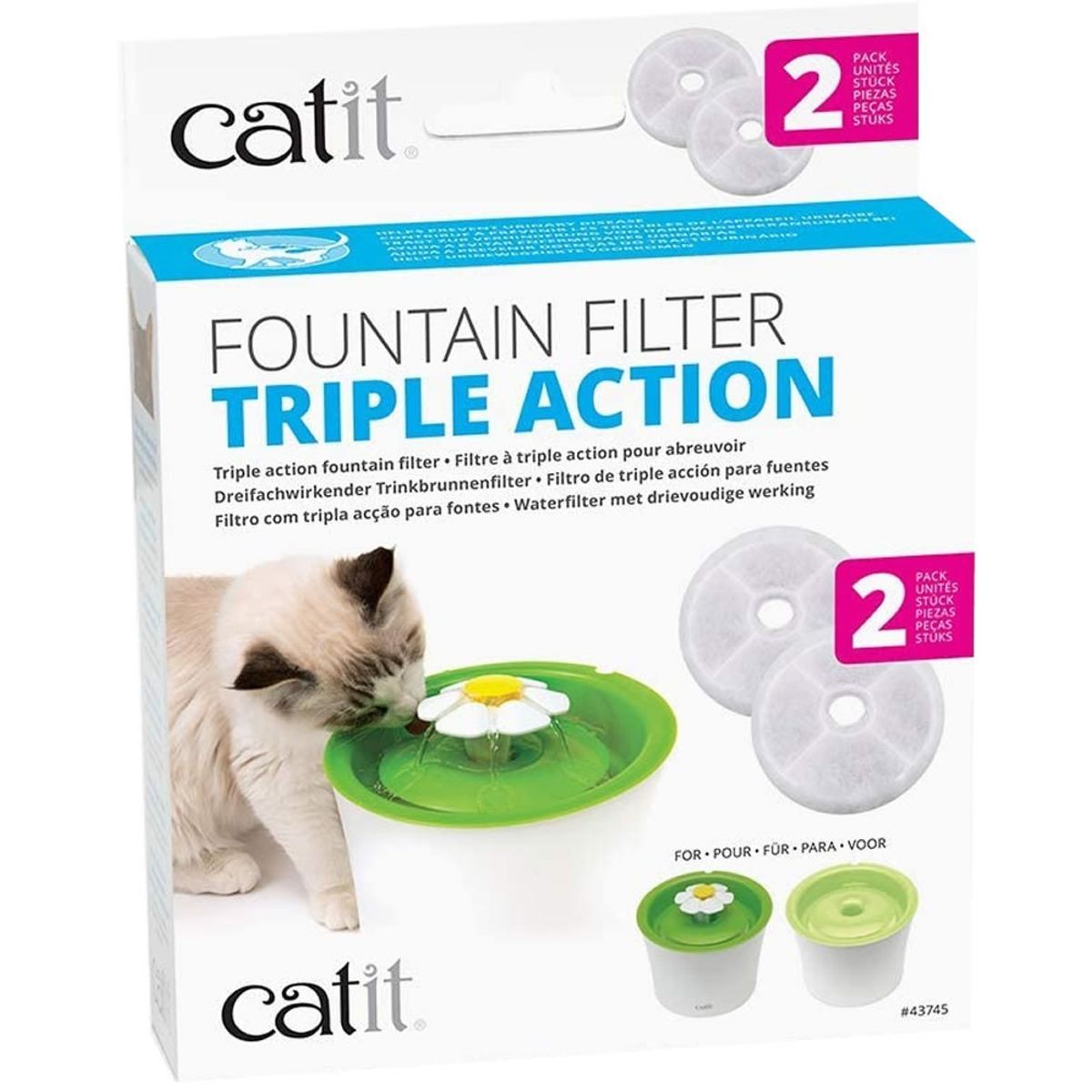 CATIT - Filtro Catit Fuente Agua Flor 3 litros (2 Unidades) Gato.