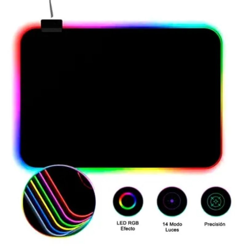 GENERICO - Mousepad Gamer Led Rgb Usb 25 X 35 Cm Negro