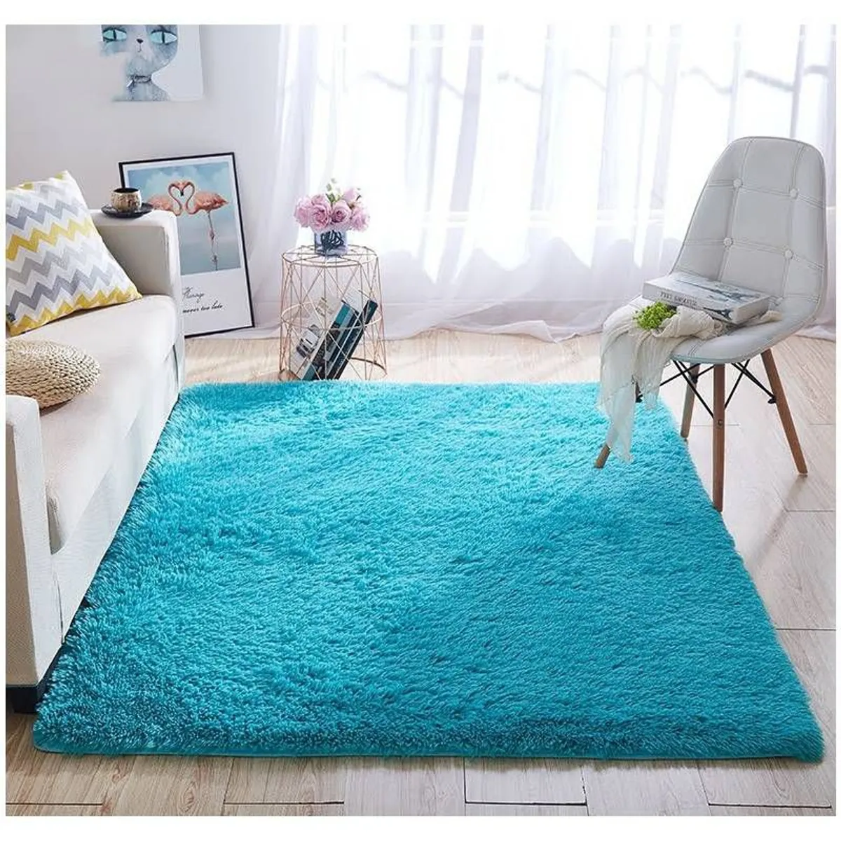 GENERICO - Alfombra peluda 1.8 x 2 M - Turquesa Liso