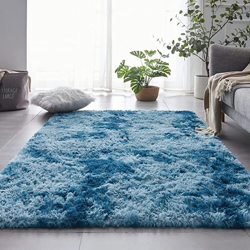 GENERICO - Alfombra Peluda 2 x 2.4 m  - Azul Petróleo Jaspeado