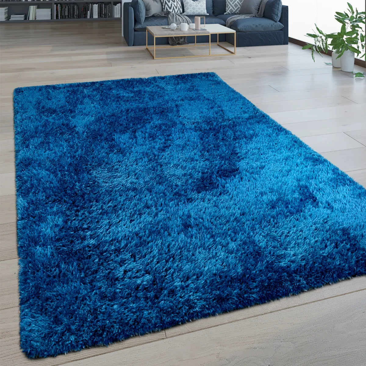 GENERICO - Alfombra Peluda 2 x 2.4 M - Azul Petróleo Liso