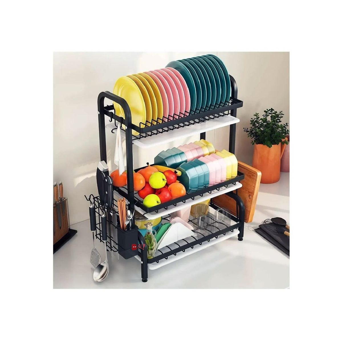 PUNTO STORE - Seca platos De 3 Niveles Con Bandeja De Goteo - Ps