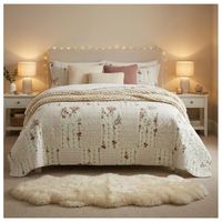 Cubrecama Sherpa 2 Plazas - Beige Cuadrille Hojas M901