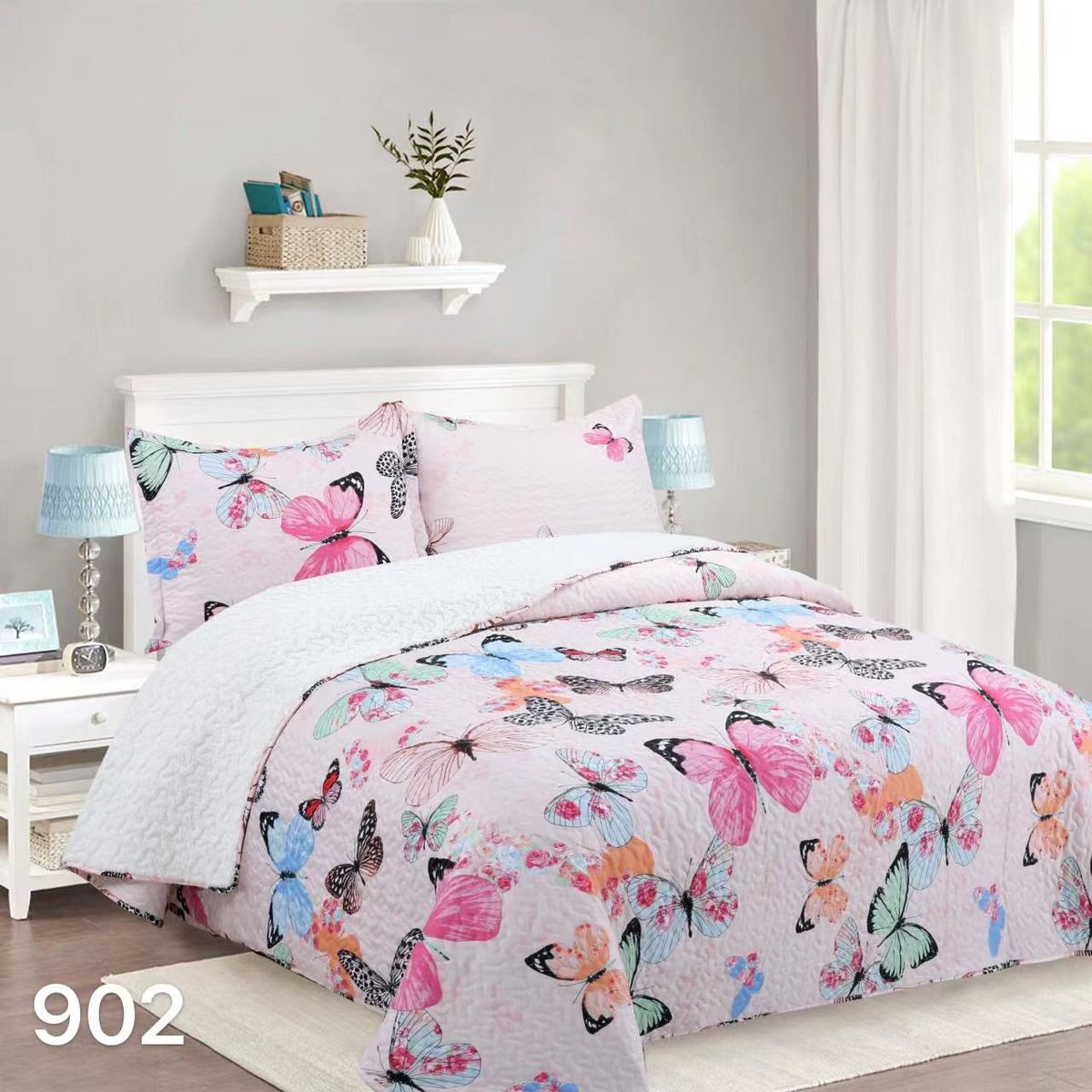 GENERICO - Cubrecama Sherpa 1.5 Plazas - Rosado Mariposa M902