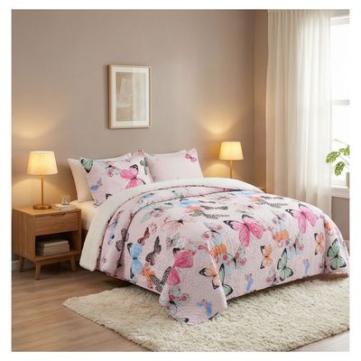 Imagen 2 del producto Cubrecama Sherpa 1.5 Plazas - Rosado Mariposa M902