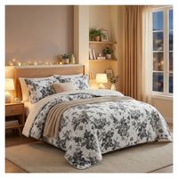 Cubrecama Sherpa 2 Plazas - Blanco Gris Hojas M905