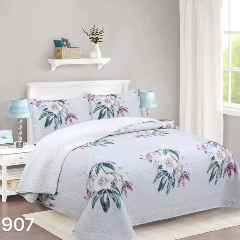 GENERICO - Cubrecama Quilt Sherpa King - Gris Flores M907