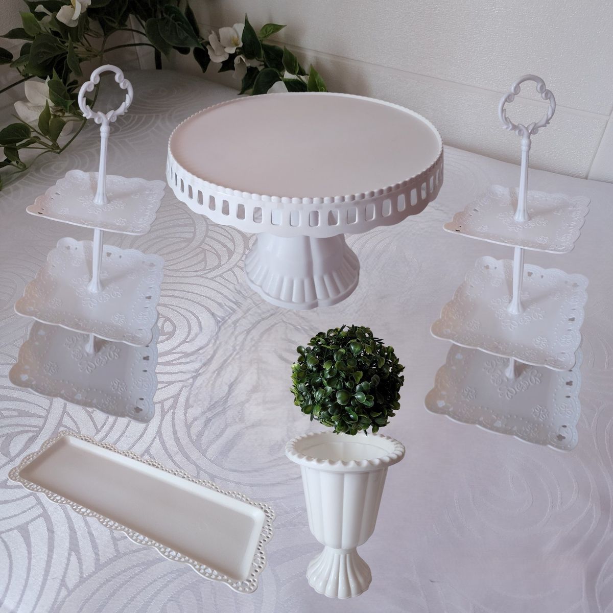 GENERICO - Set 6 Piezas Candy Bar (Porta Torta, Porta Cupcake, Bandeja, Florero)