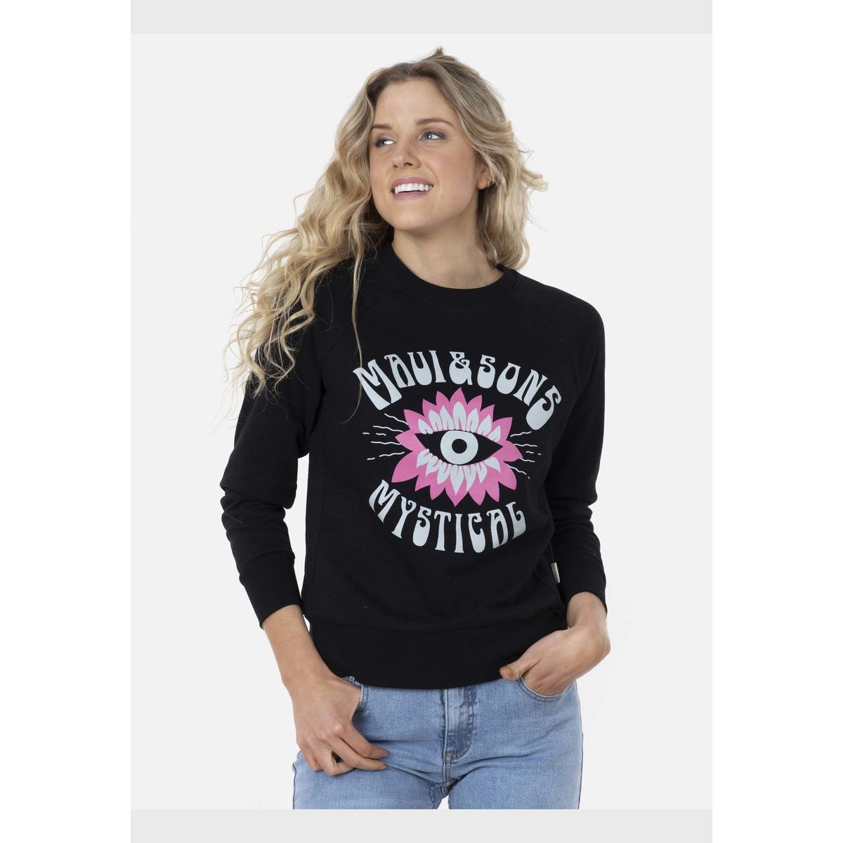 MAUI AND SONS - Poleron MYSTICAL EYE CREW Mujer Negro Maui and Sons