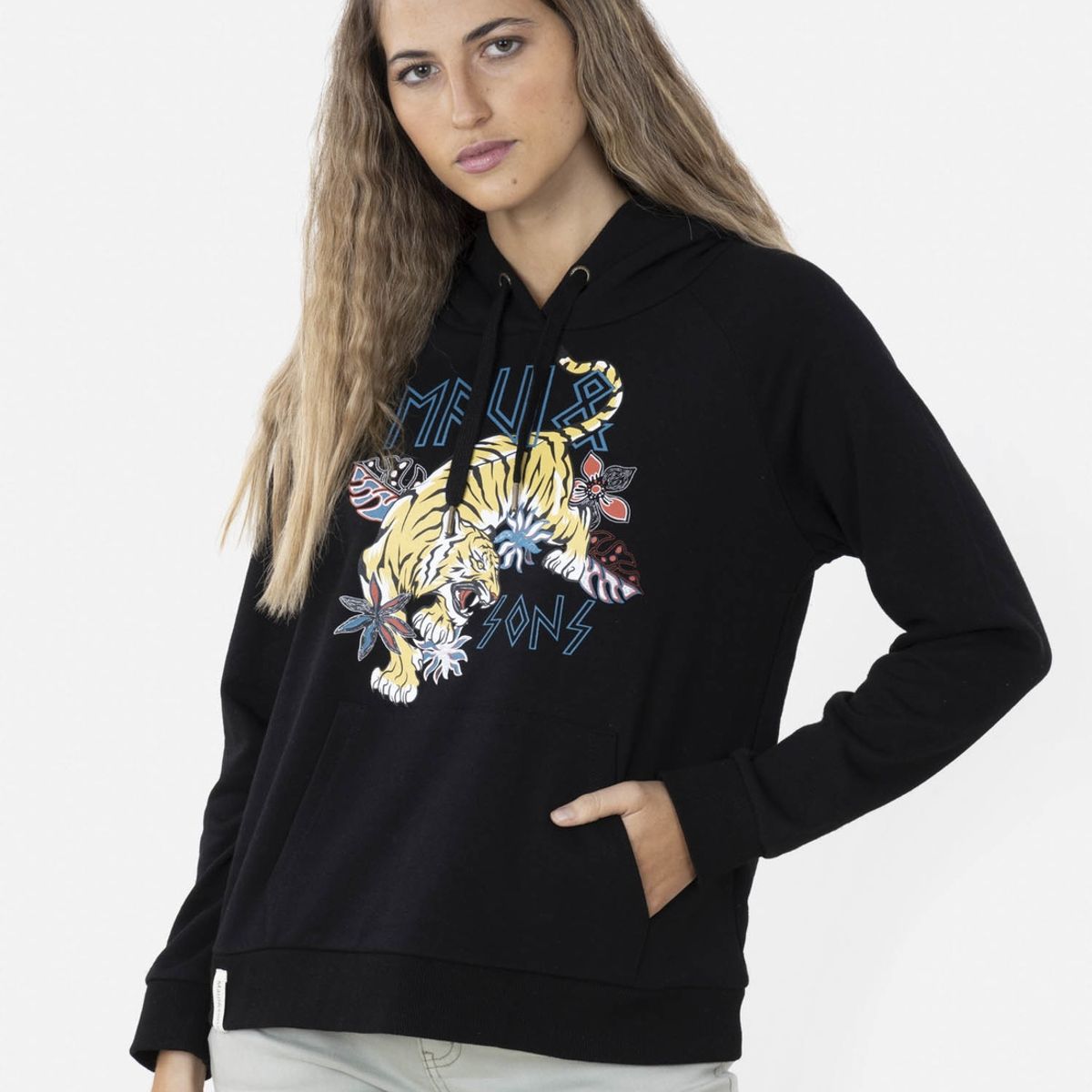 MAUI AND SONS - Poleron TIGER SONS HOODIE Mujer Negro Maui and Sons