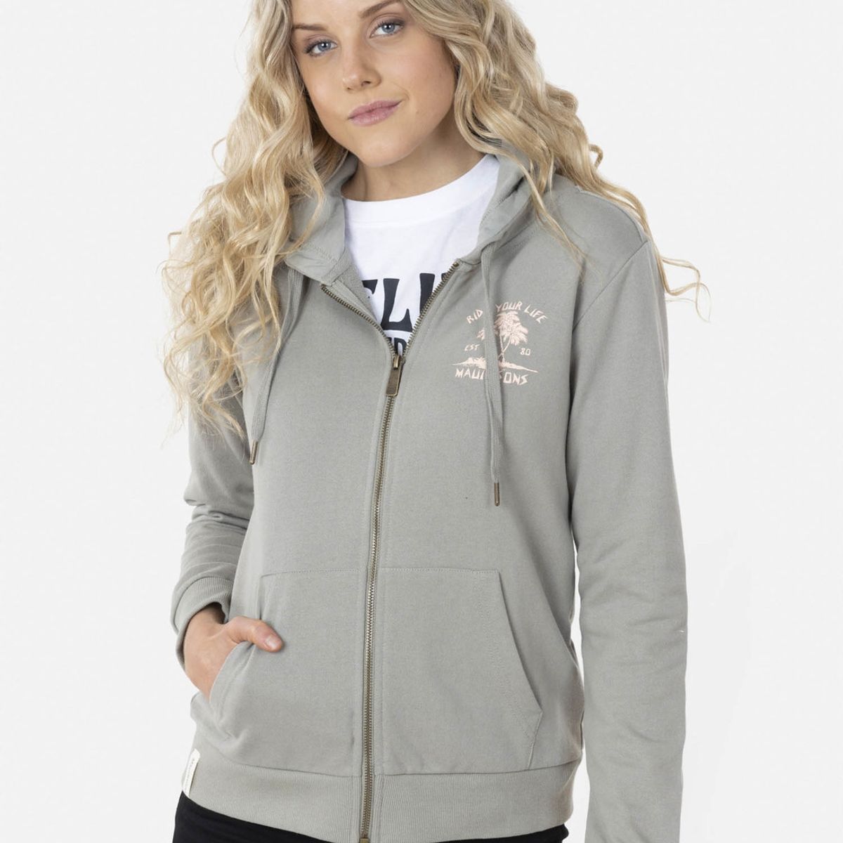 MAUI AND SONS - Poleron Fullzipper PEACH PALM FZ Mujer Verde Maui and Sons