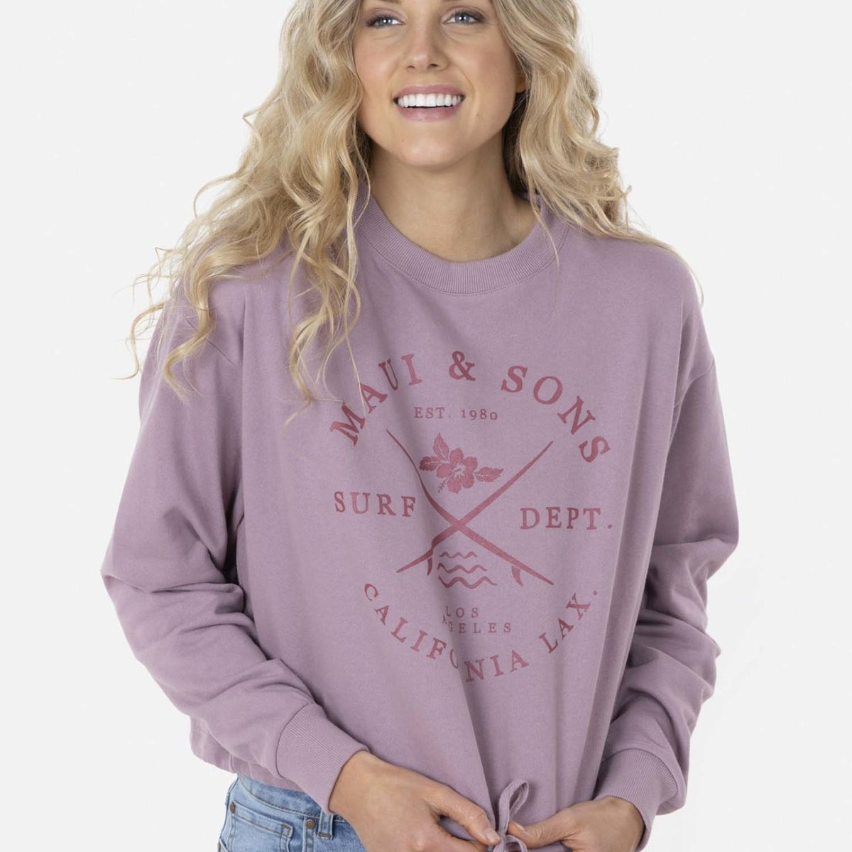 MAUI AND SONS - Poleron SURF DPT CREW Mujer Rosado Maui and Sons