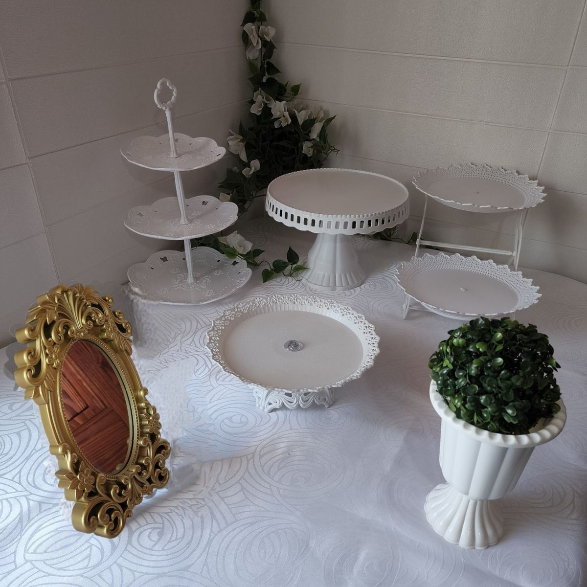 GENERICO - Set 7 Piezas Candy Bar (Porta Torta, Porta Cupcake, Bandeja, Adorno)