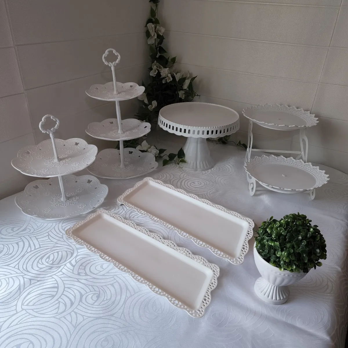 GENERICO - Set 8 Piezas Candy Bar (Porta Torta, Porta Cupcake, Bandeja, Florero)