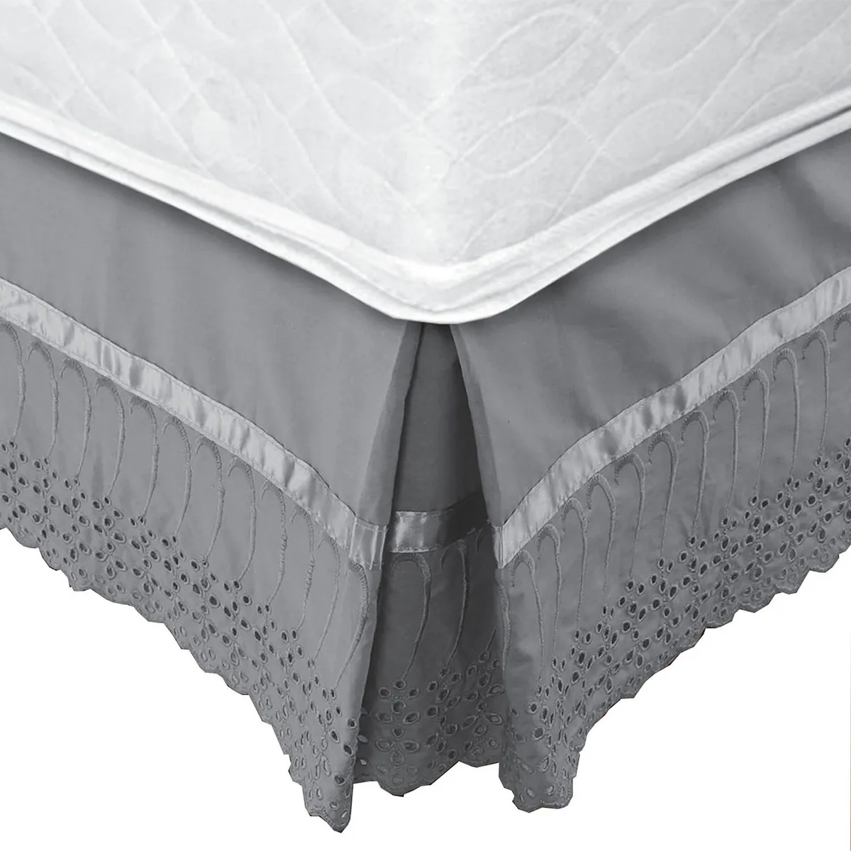 Faldón 144 hilos Broderie Amanda 2 Plazas Gris, marca MALLORCA - Foto Principal