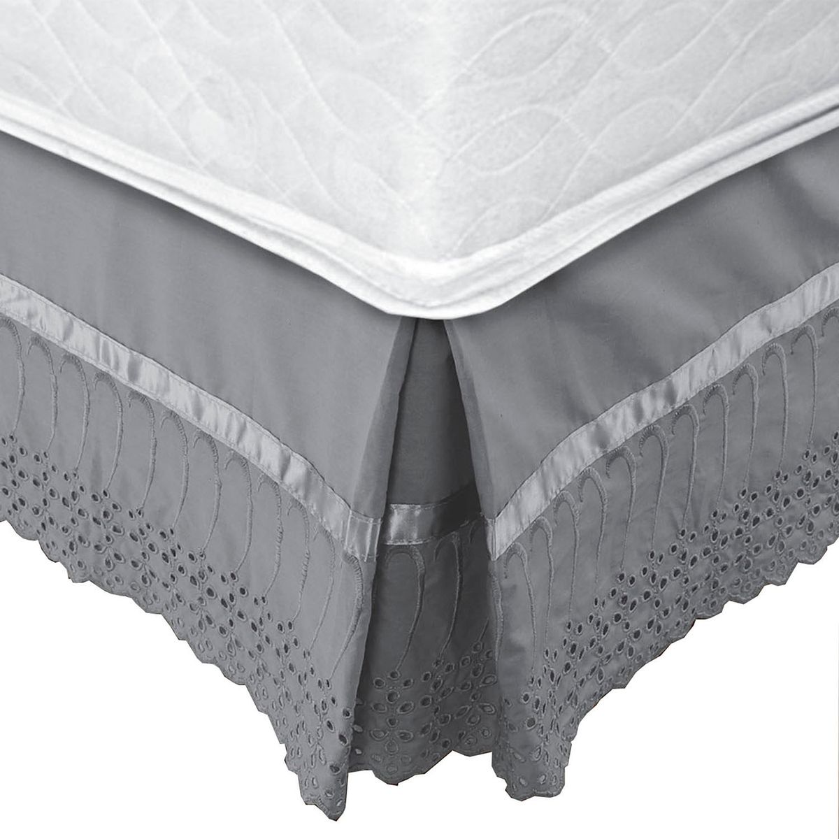 MALLORCA - Faldón 144 hilos Broderie Amanda 1,5 Plazas Gris