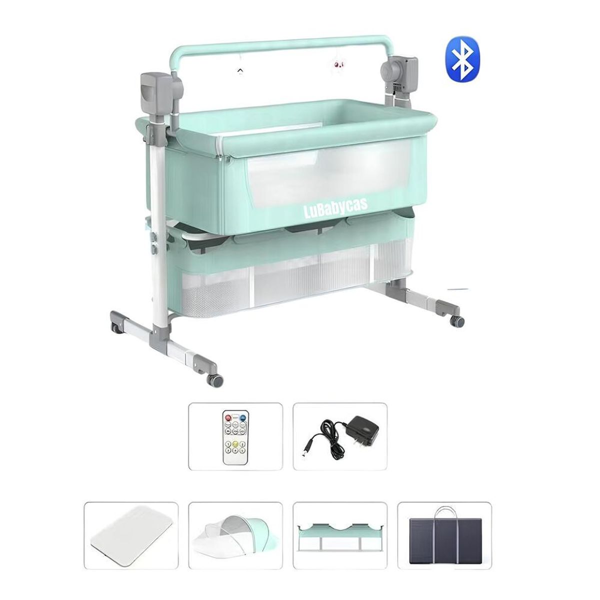 LUBABYCAS - Cuna Colecho Mecedora Eléctrica Verde Lubabycas
