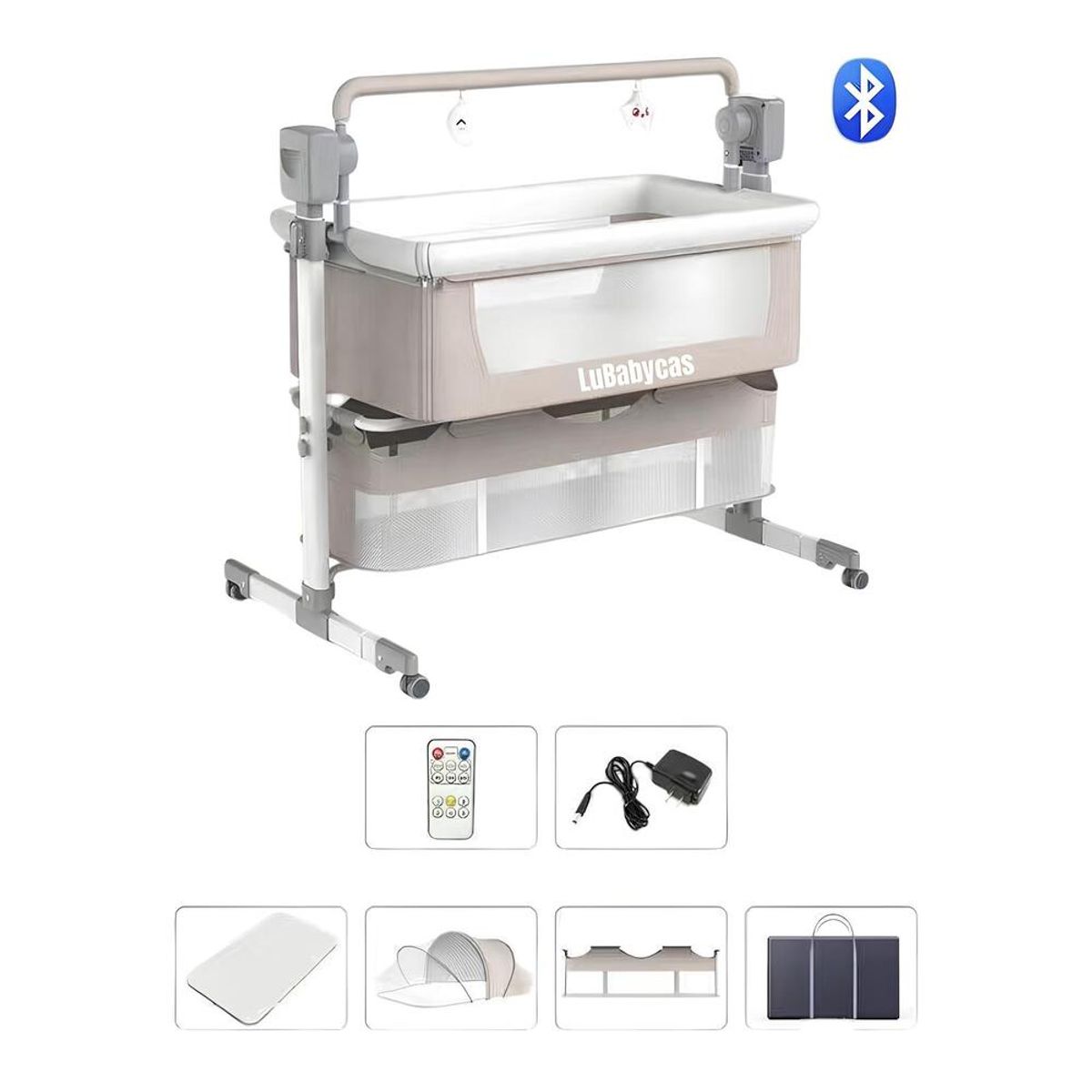 LUBABYCAS - Cuna Colecho Mecedora Eléctrica Café Lubabycas