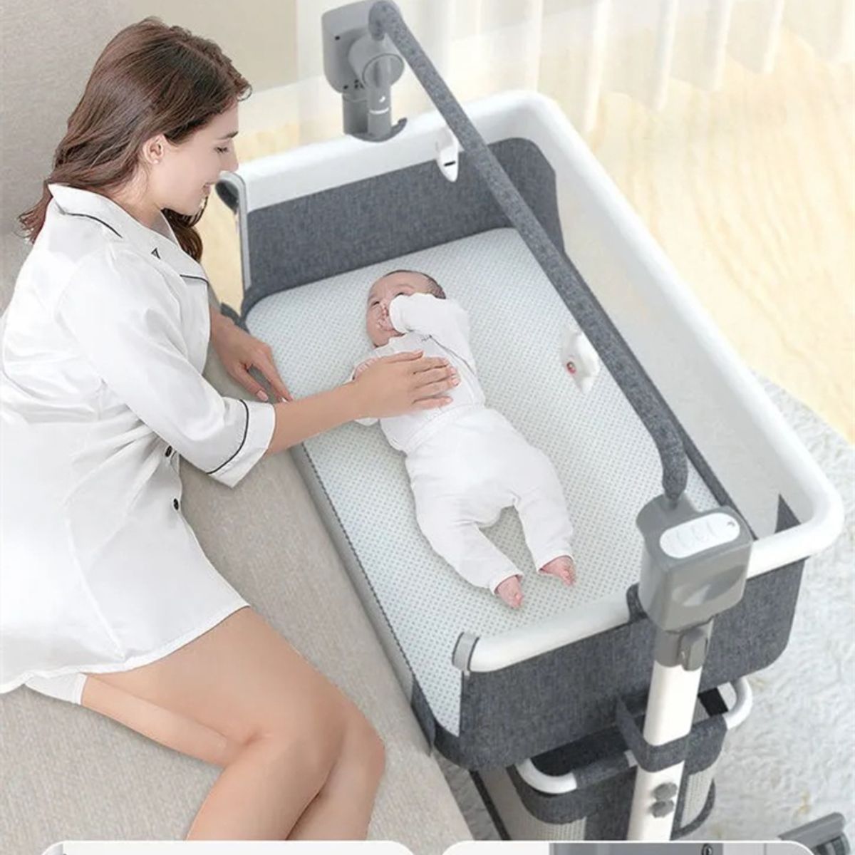 LUBABYCAS - Cuna Colecho Mecedora Eléctrica Rosada Lubabycas