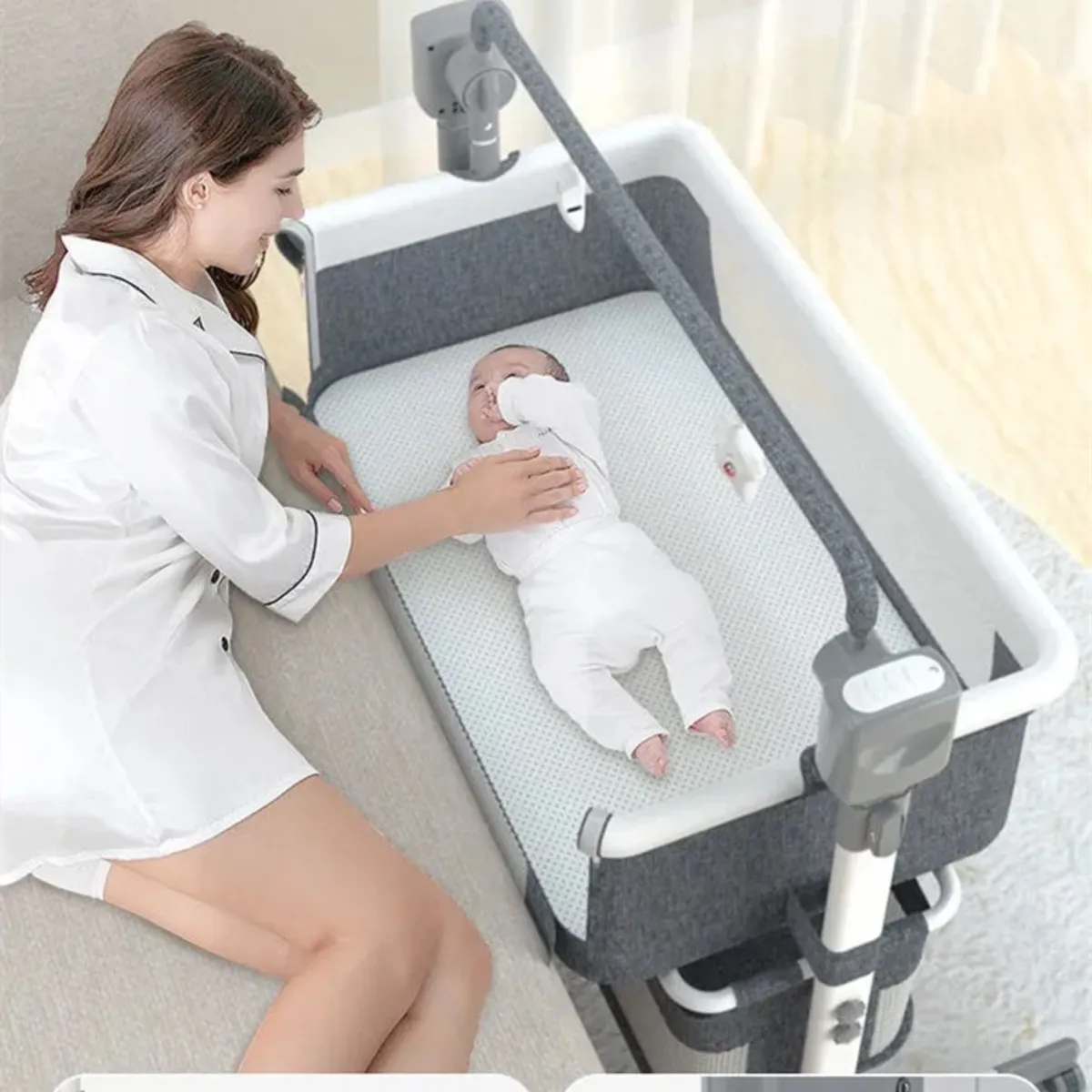 LUBABYCAS - Cuna Colecho Mecedora Eléctrica Gris Lubabycas