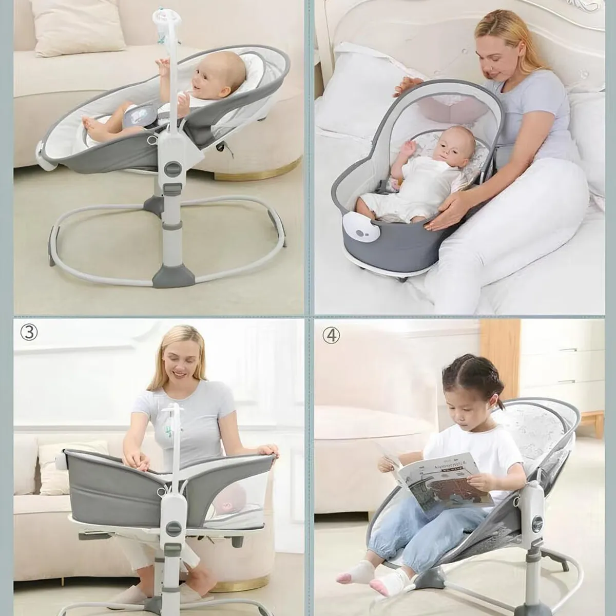 LUBABYCAS - Cuna Moisés Y Columpio Con Vibración 2 En 1 Lubabycas Gris