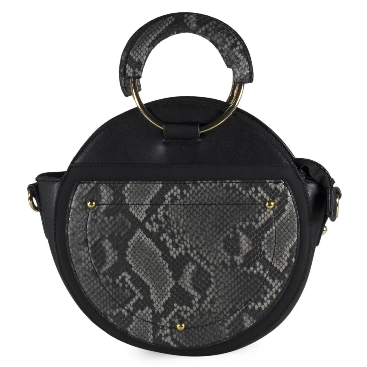 MAILEA - Cartera ecocuero redonda piton para mujer piton negro