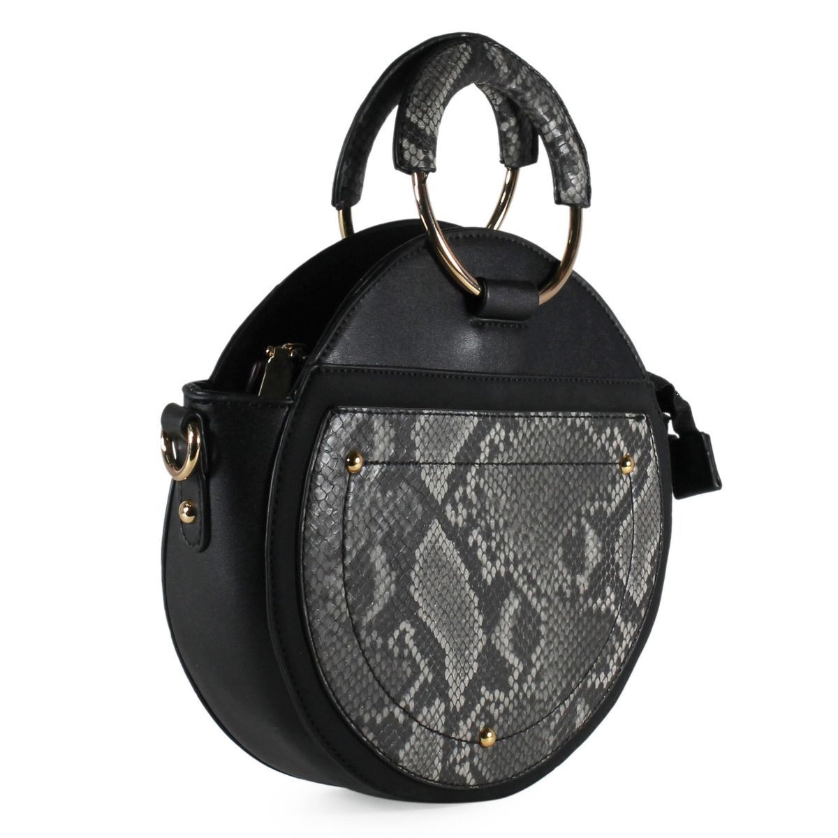 MAILEA - Cartera ecocuero redonda piton para mujer piton negro