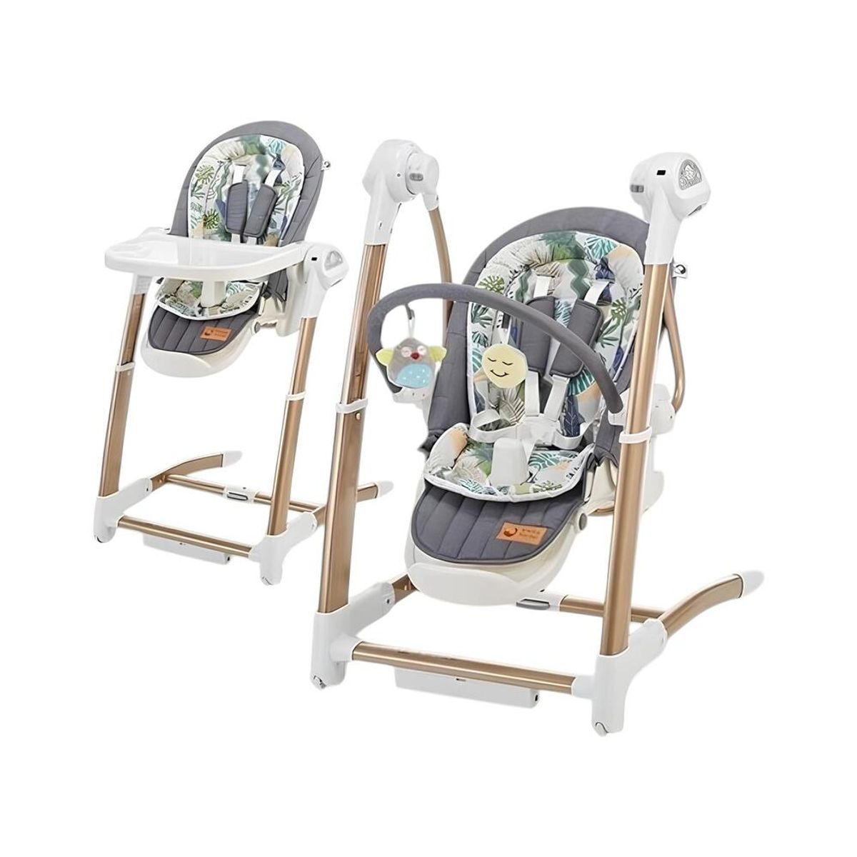 LUBABYCAS - Silla De Comer Y Columpio Mecedor Lujoso Lubabycas Gris