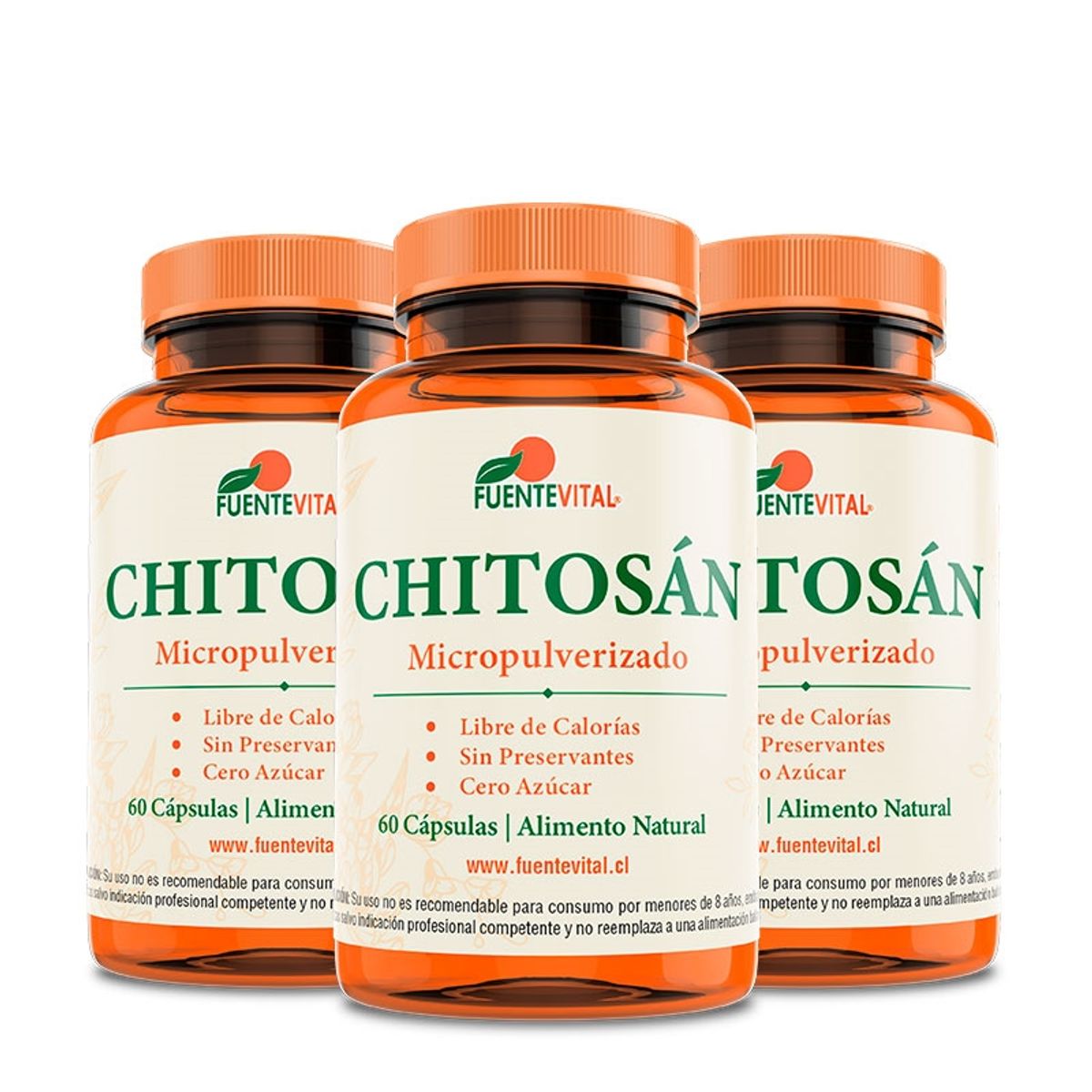 FUENTEVITAL - Chitosan Fv 3 Frascos 3x60 Capsulas. Adelagazante